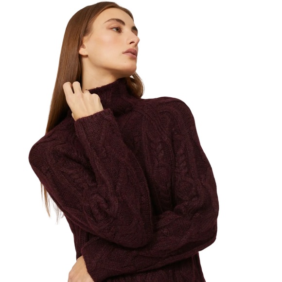 Vince Sweaters - New Vince Burgundy Aran Cable Knit Mock Neck Alpaca Blend Sweater Size L